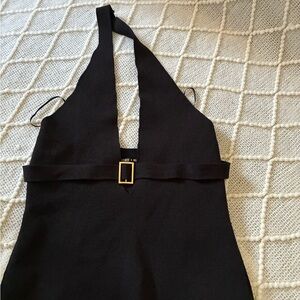 Silence + Noise Black Backless Dress with Gold Buckle